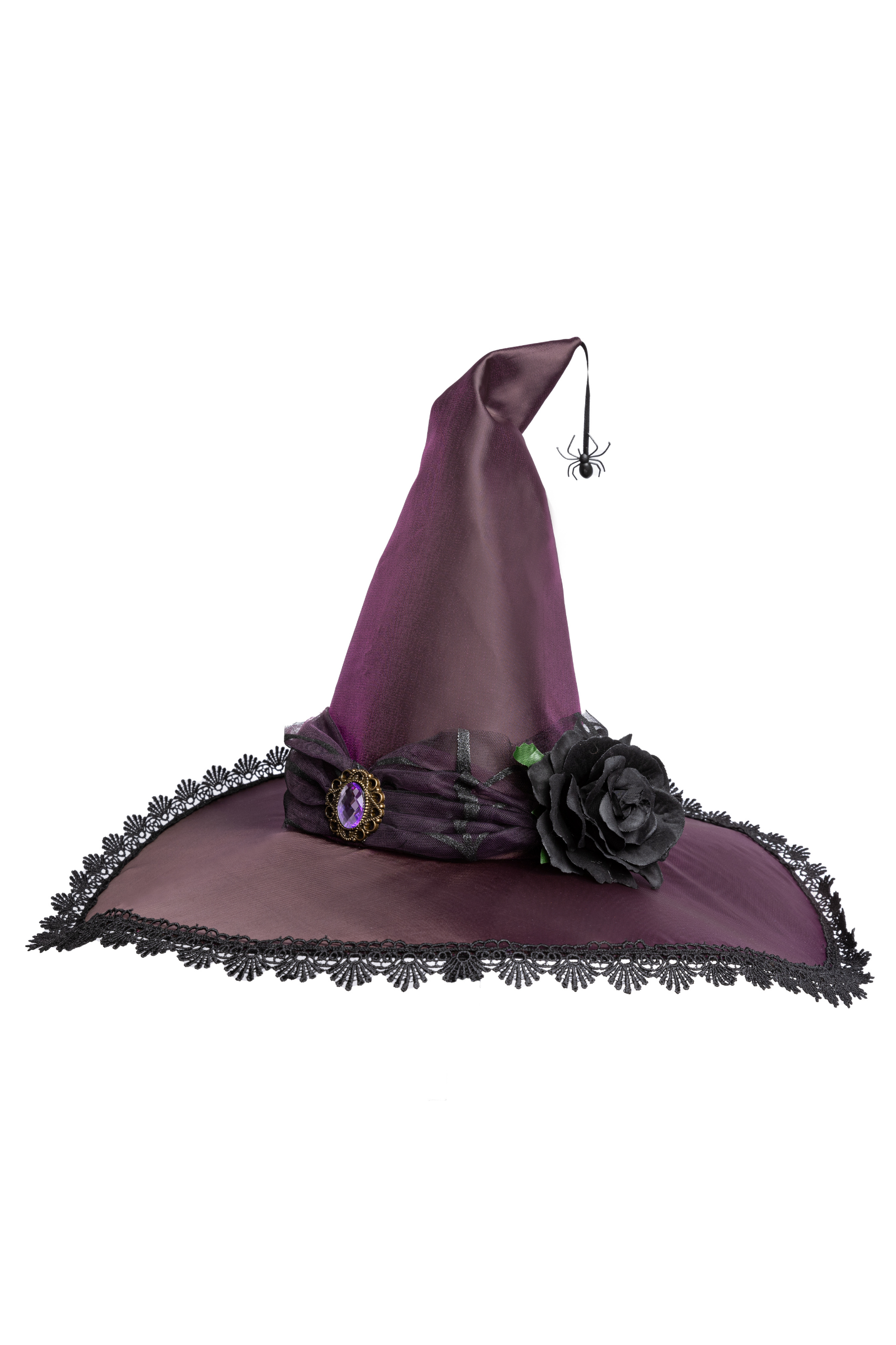 Chapeau de sorcière violet avec araignée