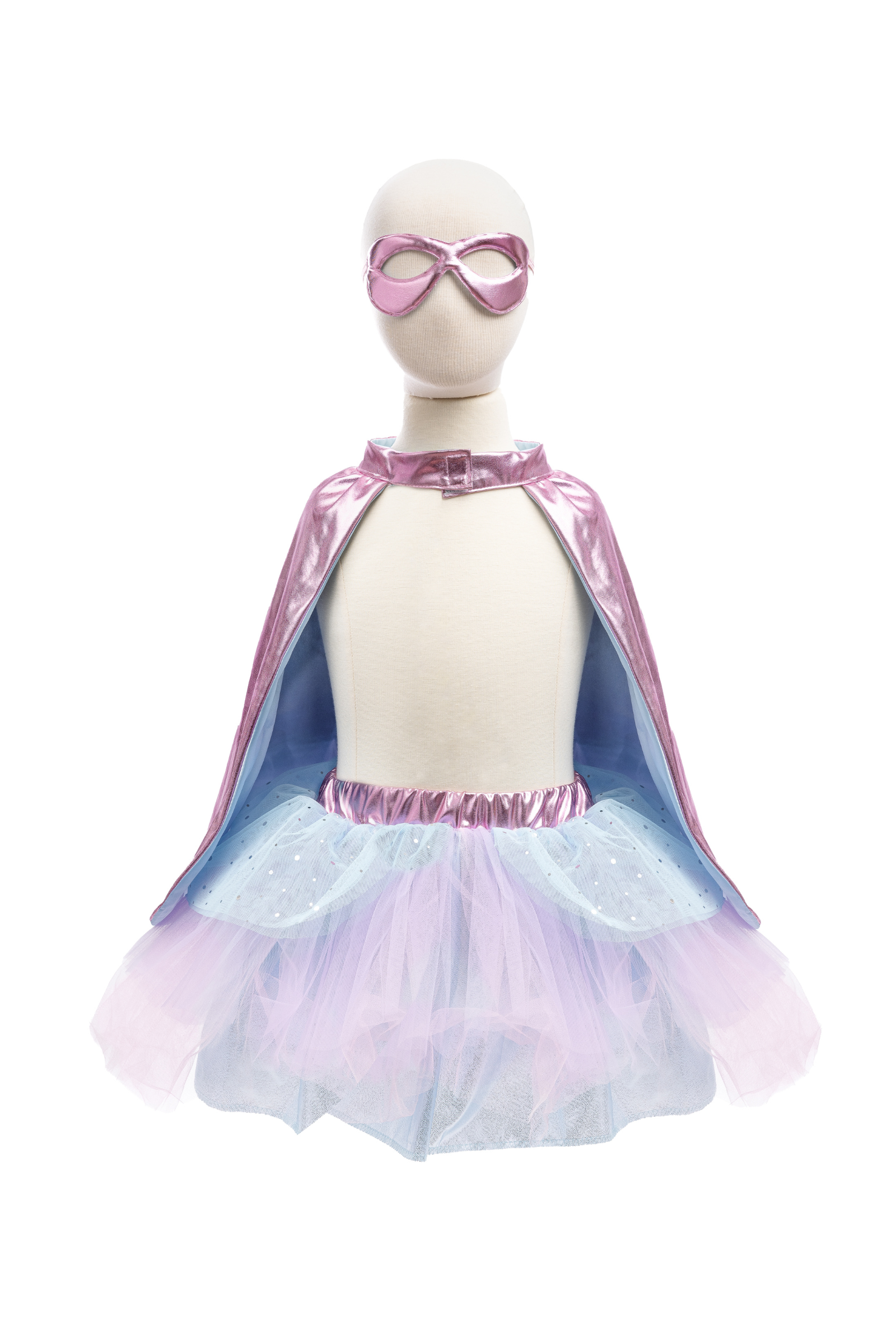 Set de super-héroïne, tutu/cape/masque, rose/or