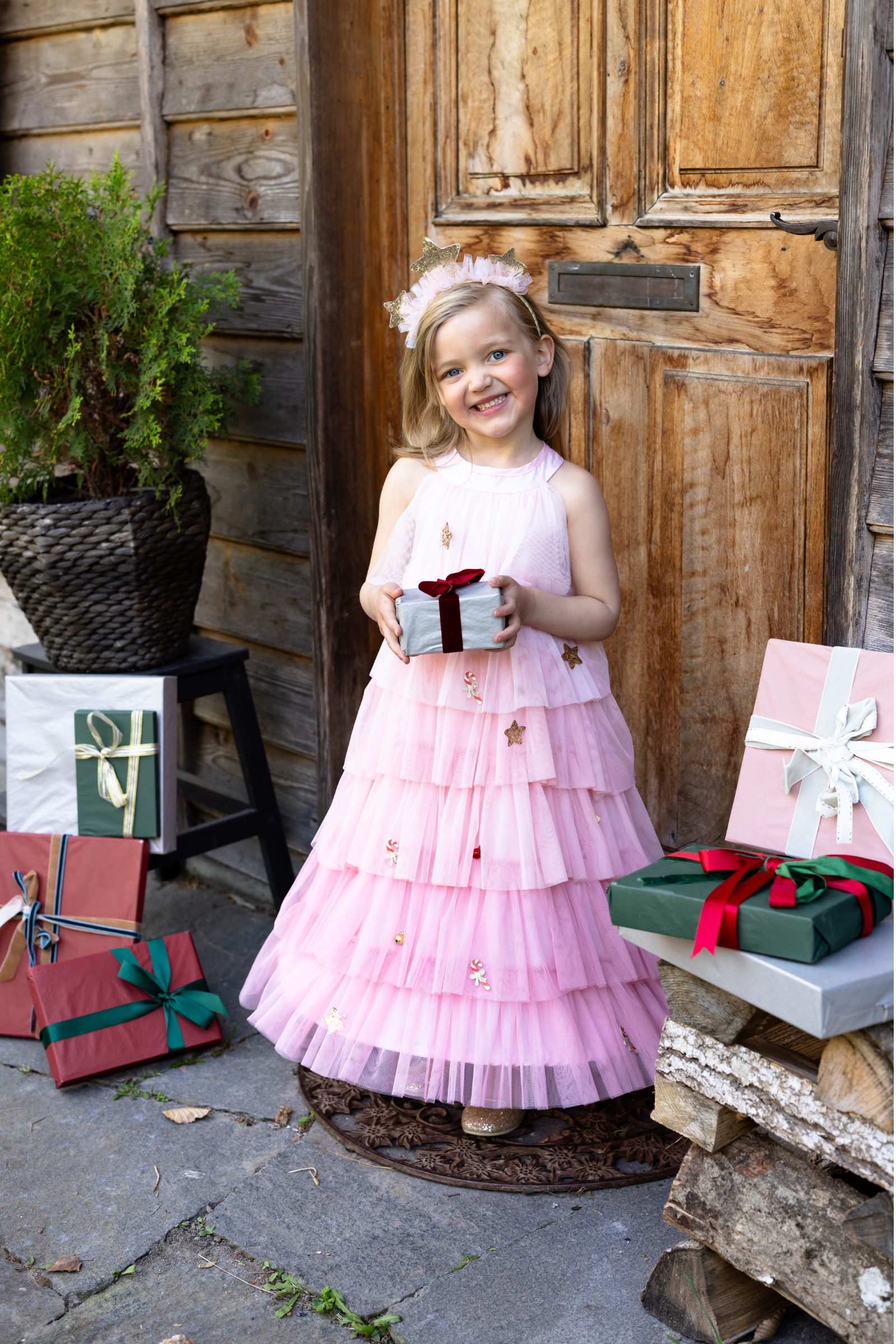 Blush Christmas Tree Dress & Headpiece
