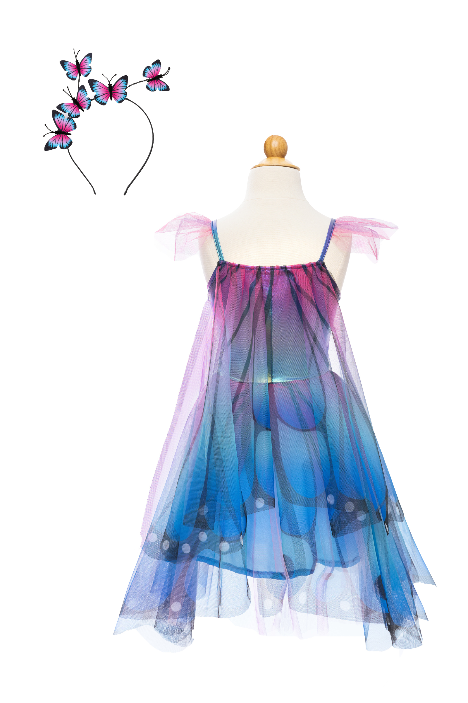 Blue Butterfly Twirl Dress with Wings & Headband