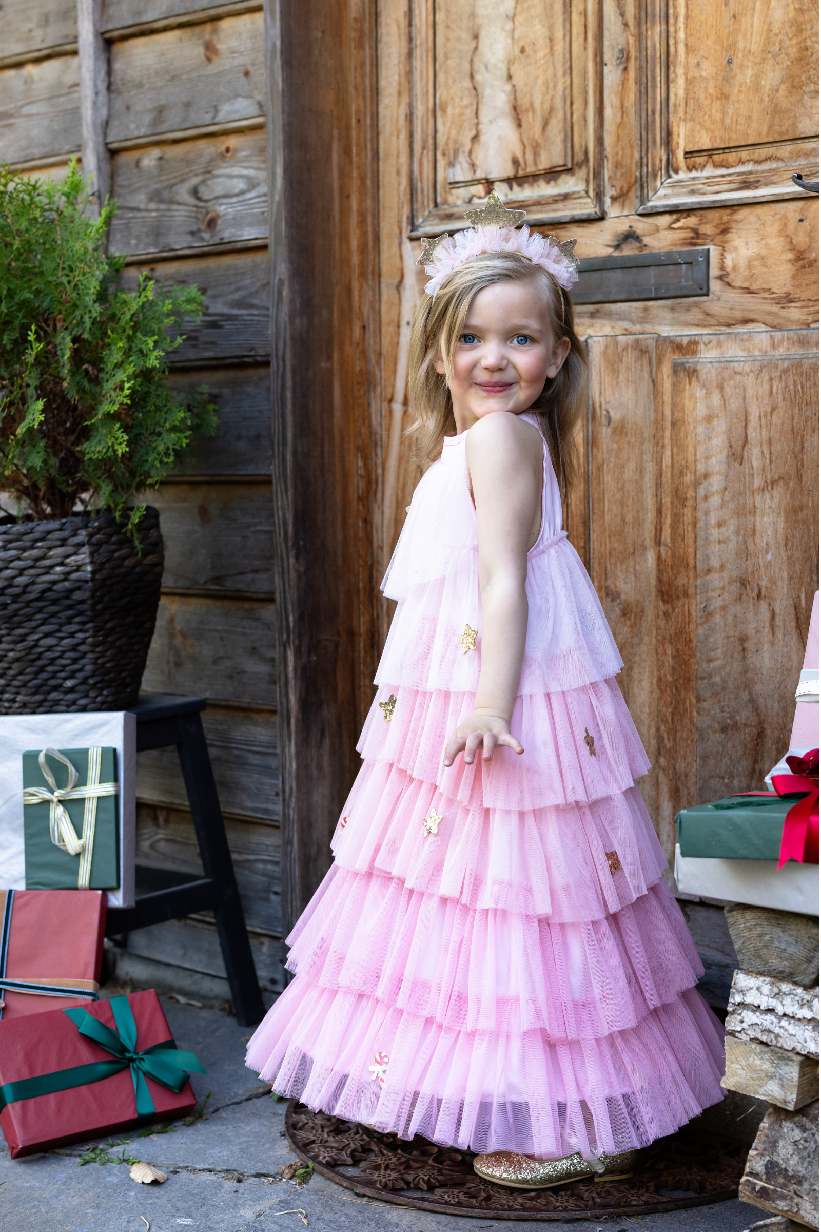 Blush Christmas Tree Dress & Headpiece