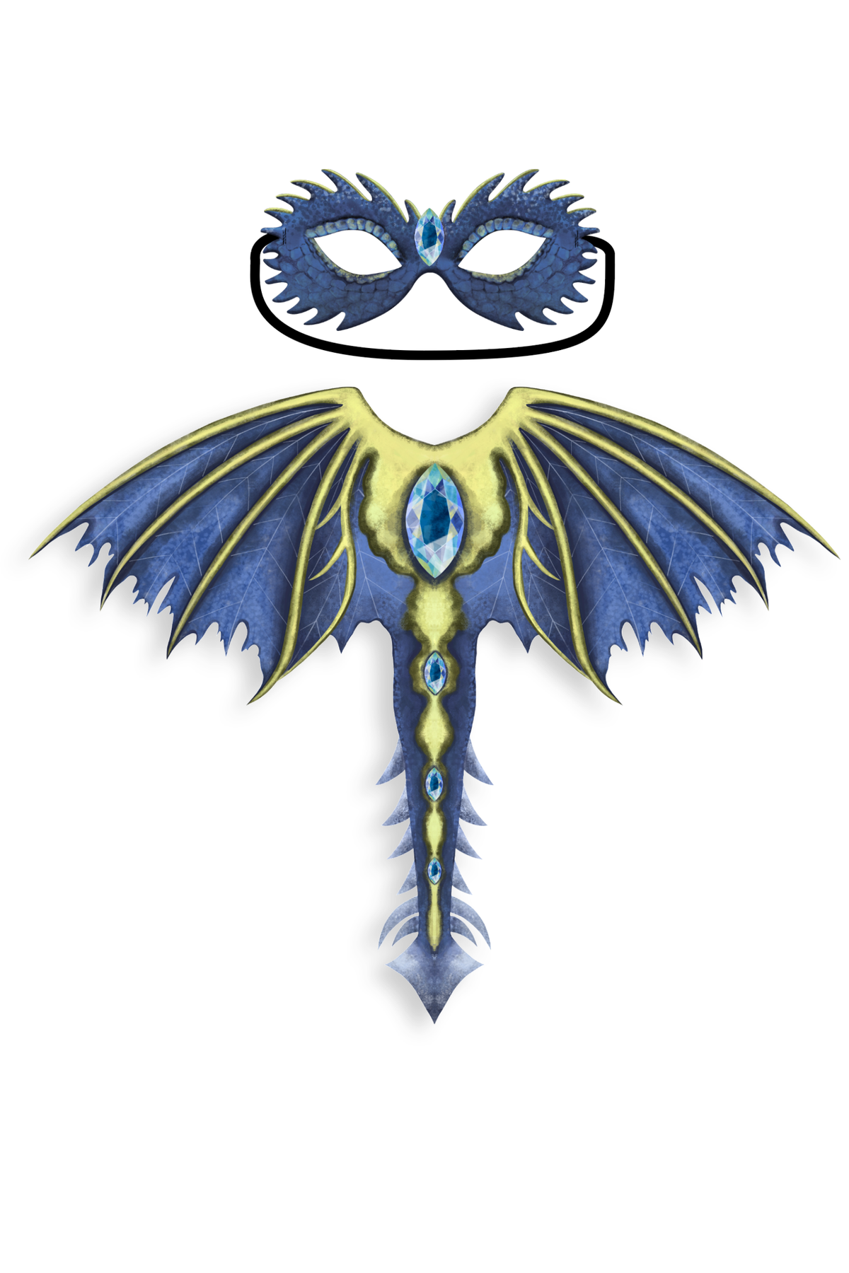 Ailes de dragon bleues en tissu