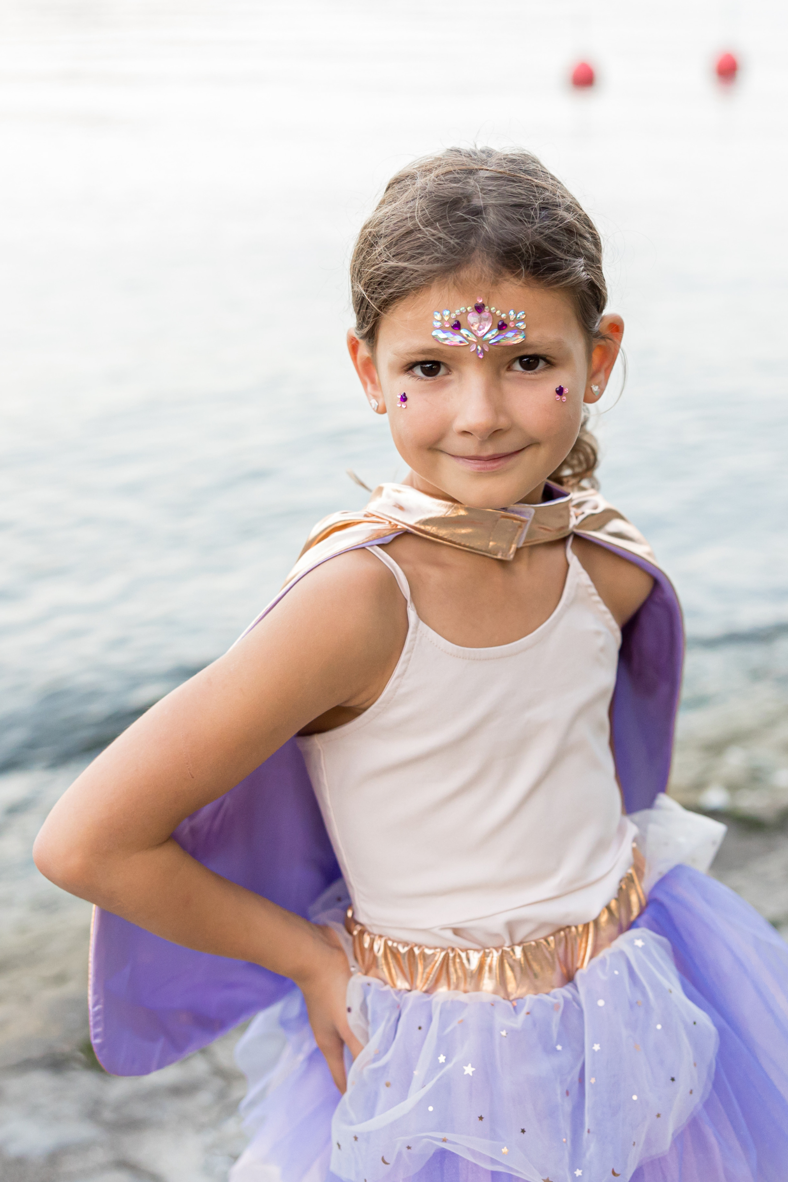 Set de super-héroïne, tutu/cape/masque, or/lila