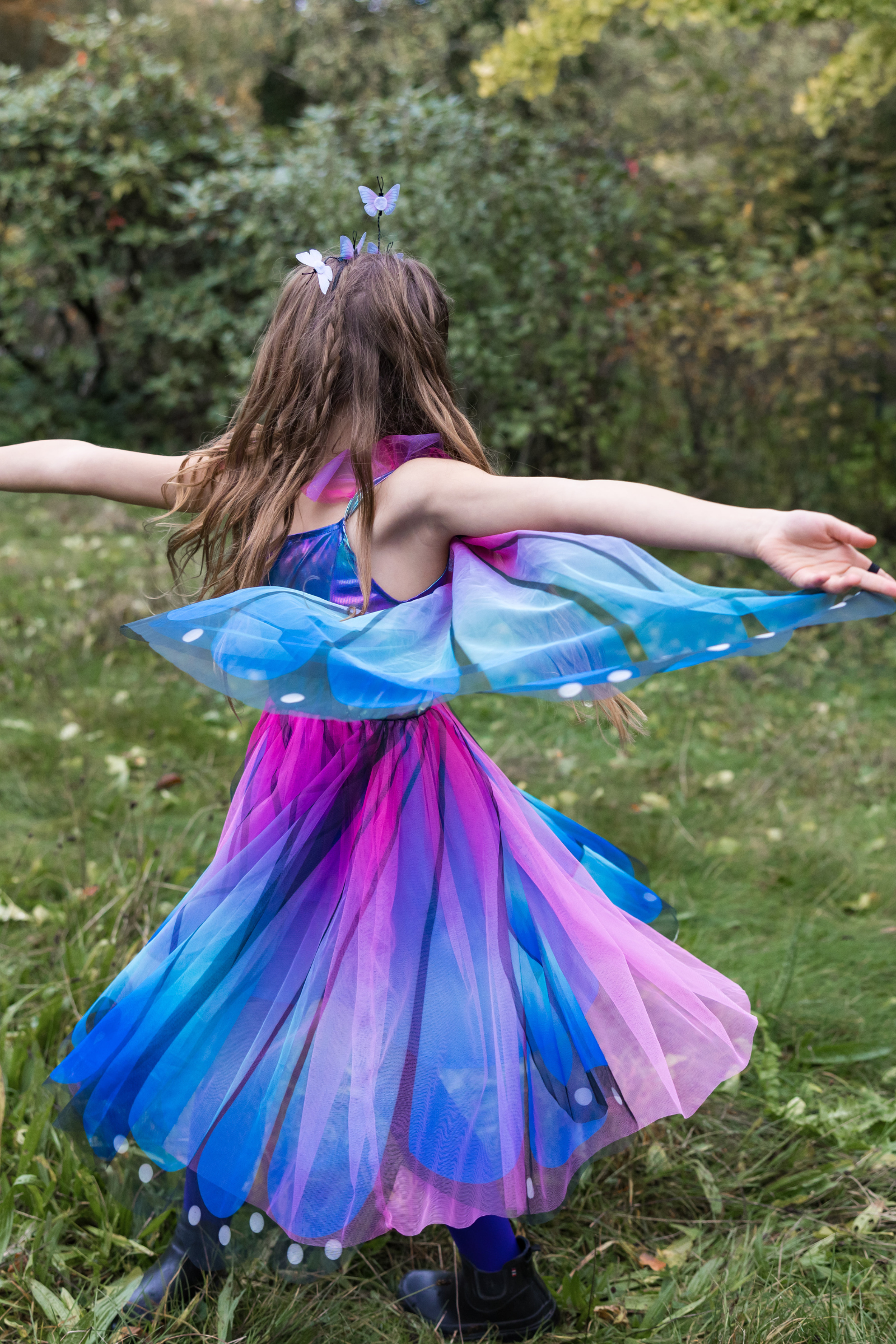 Blue Butterfly Twirl Dress with Wings & Headband