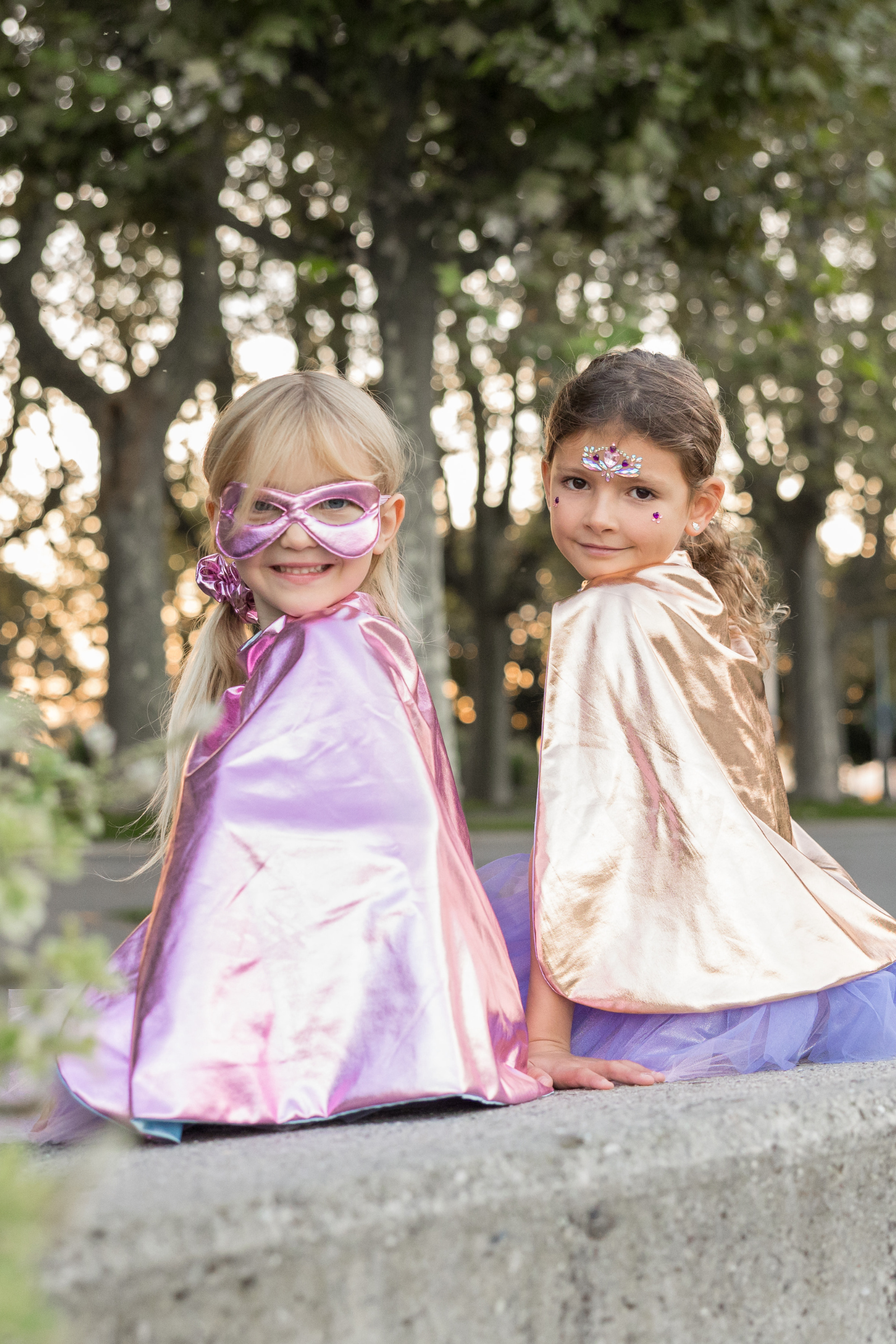Set de super-héroïne, tutu/cape/masque, rose/bleu clair