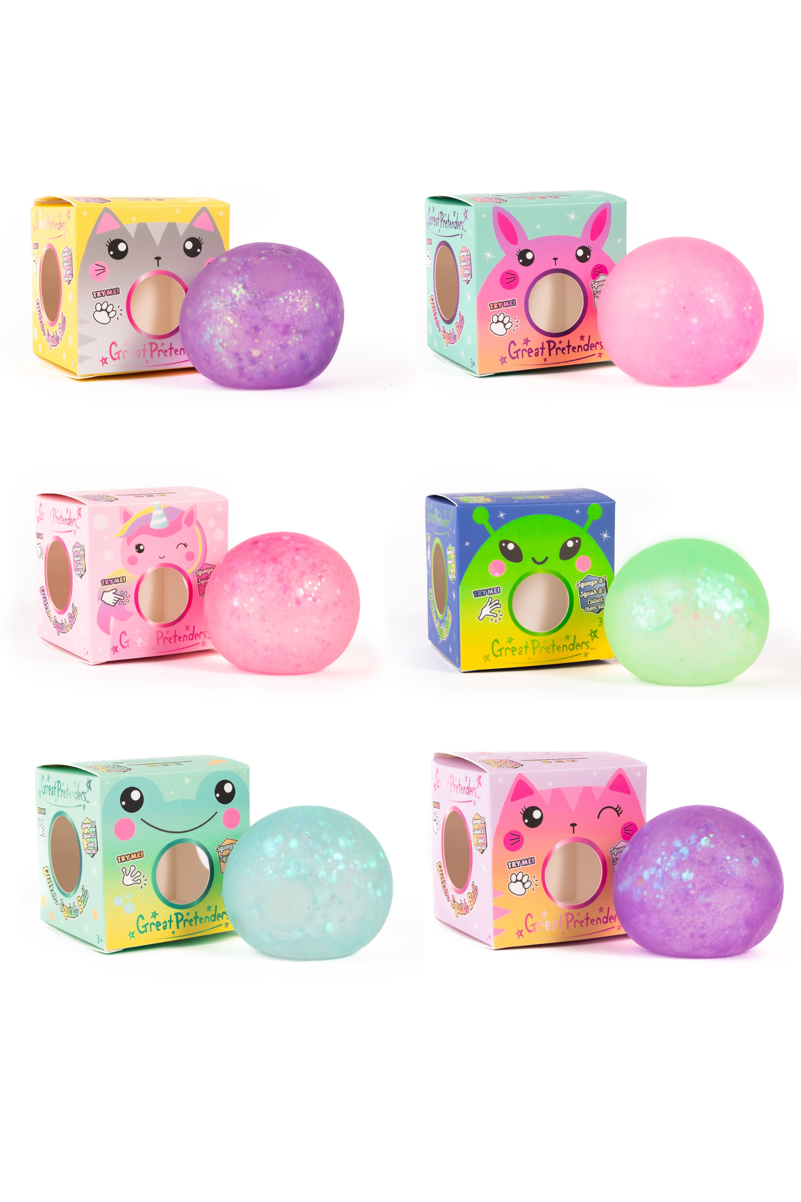 Glitterally Amazing Squishy Balls, 6pcs, Assorted