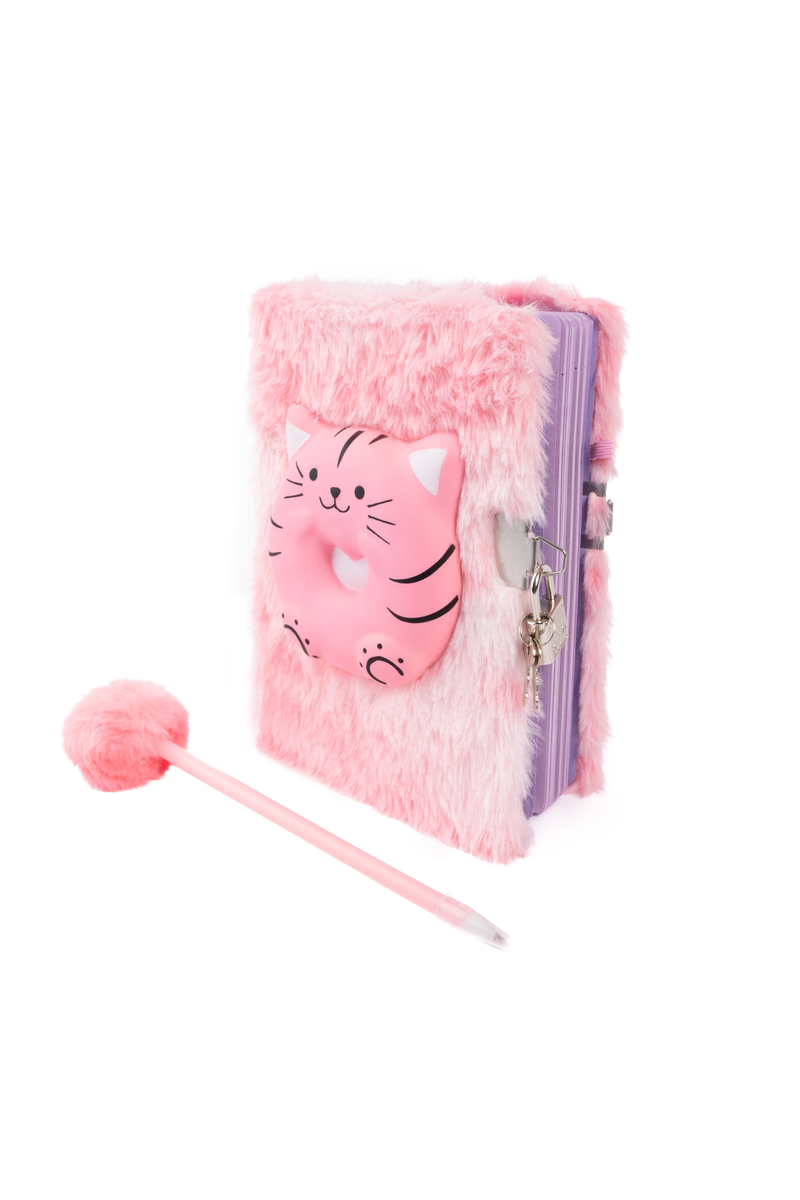 Furry Friends Squishy Journal with Lock & Pen, Cat Assorted