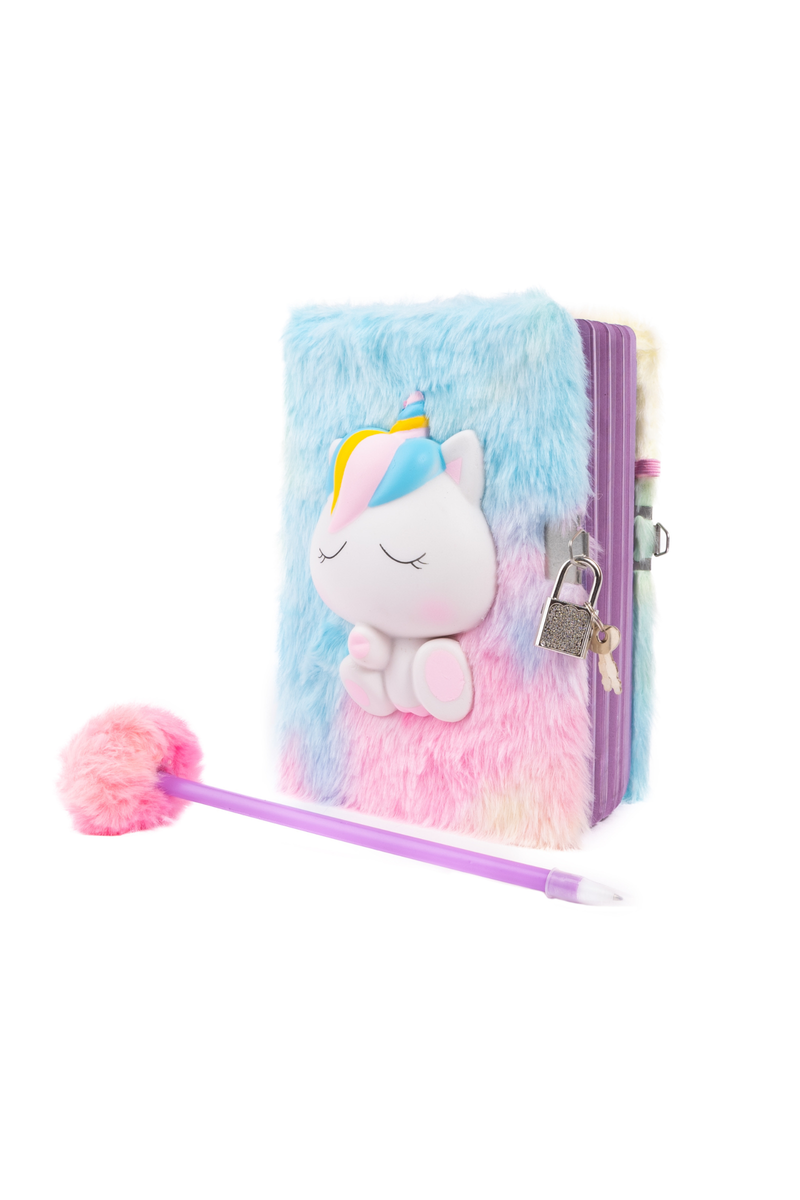 Furry Friends Squishy Journal with Lock & Pen, Unicorn Assorted