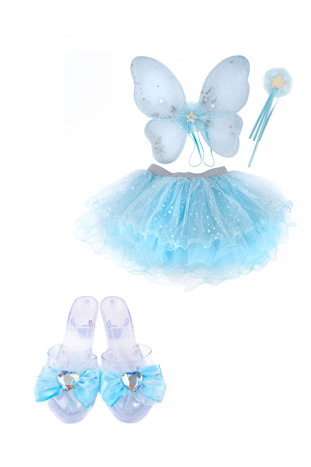 Iridescent Celestrial Fairy Wings, Tutu, Wand and High Heels