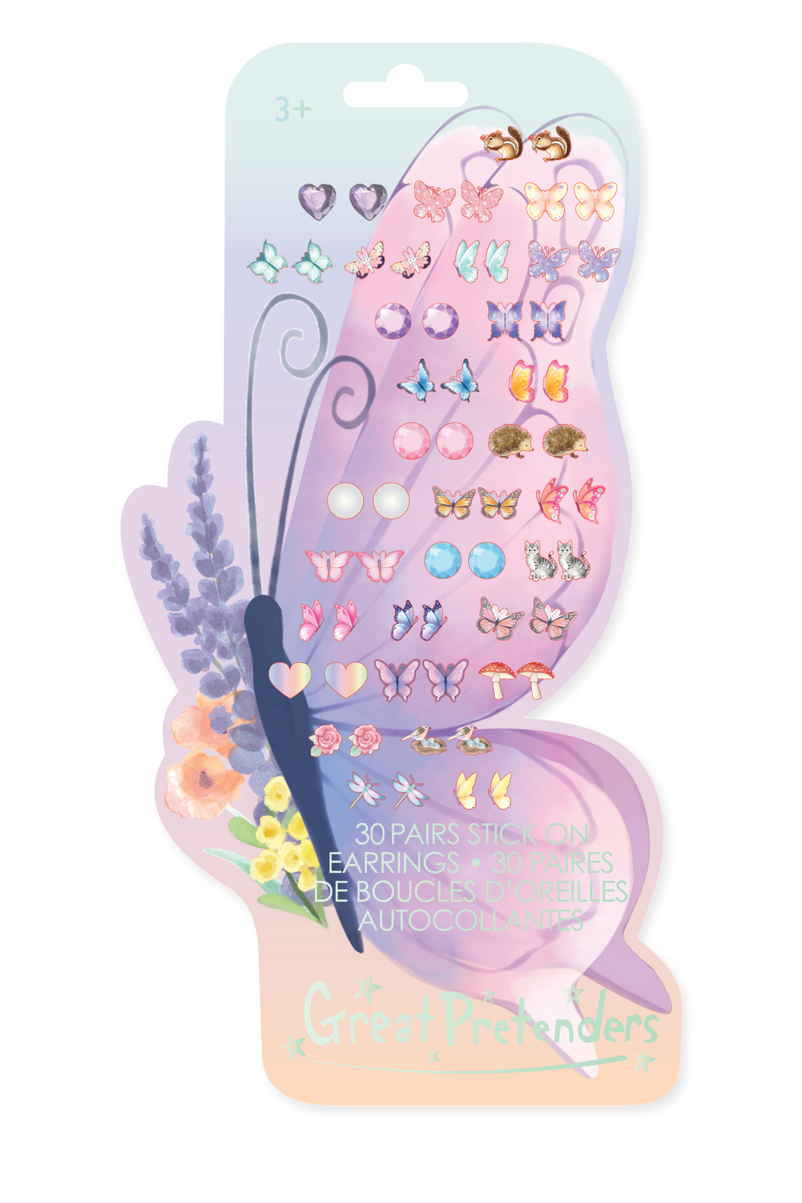Set de 30 paires de boucles d'oreilles autocollantes Butterfly