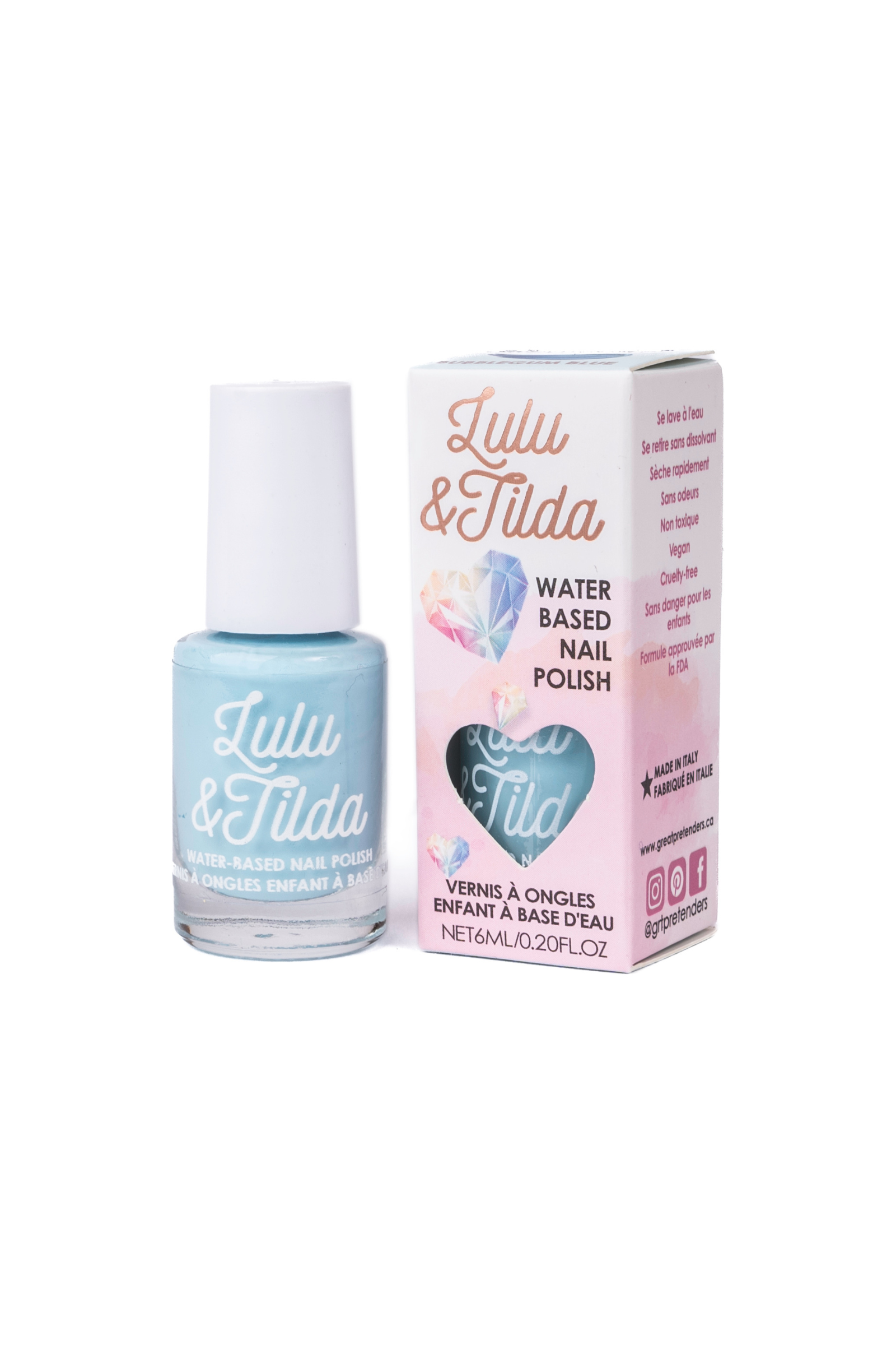 Vernis à ongles - Bubblegum Blue - se lave à l'eau - 6ml