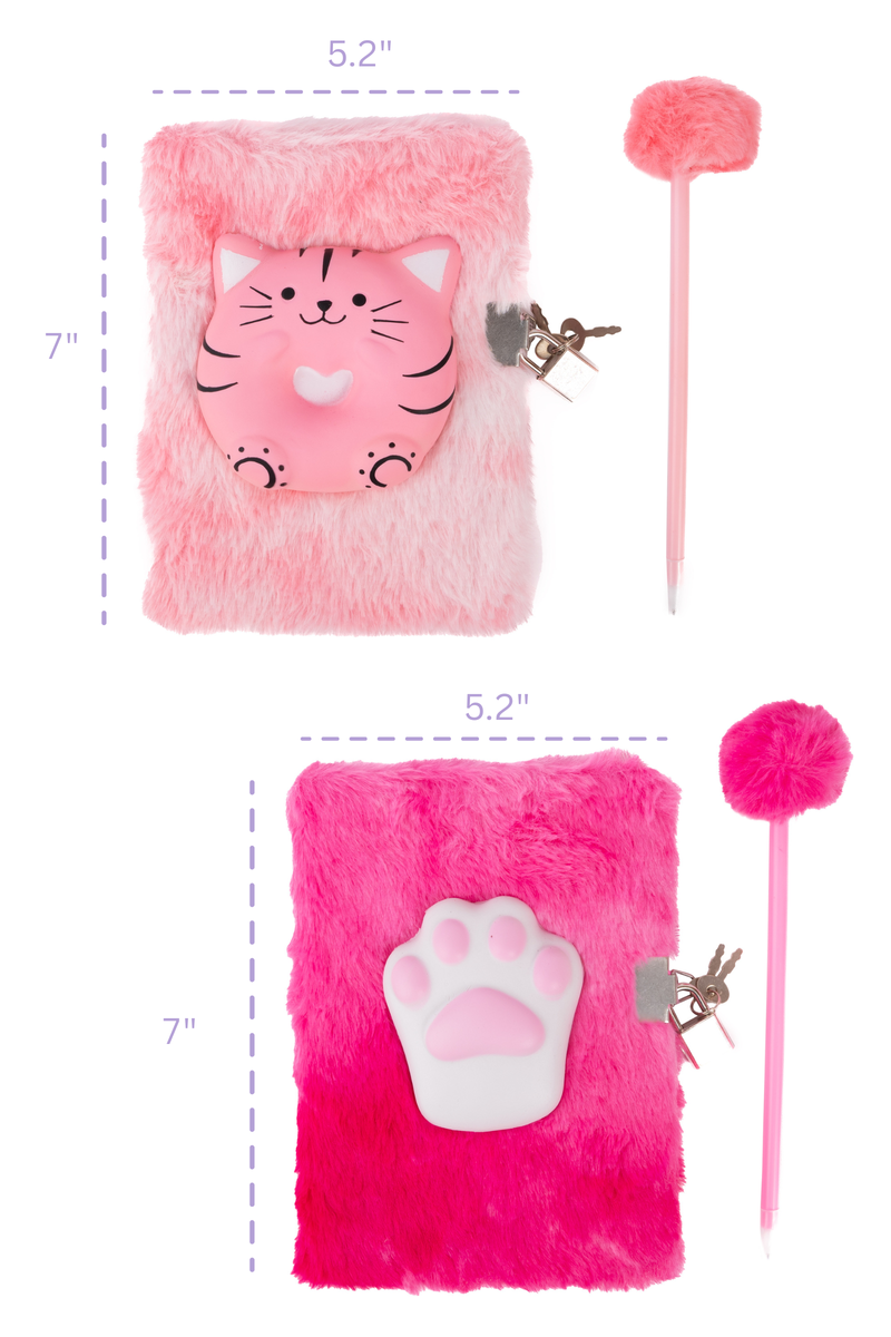 Furry Friends Squishy Journal with Lock & Pen, Cat Assorted