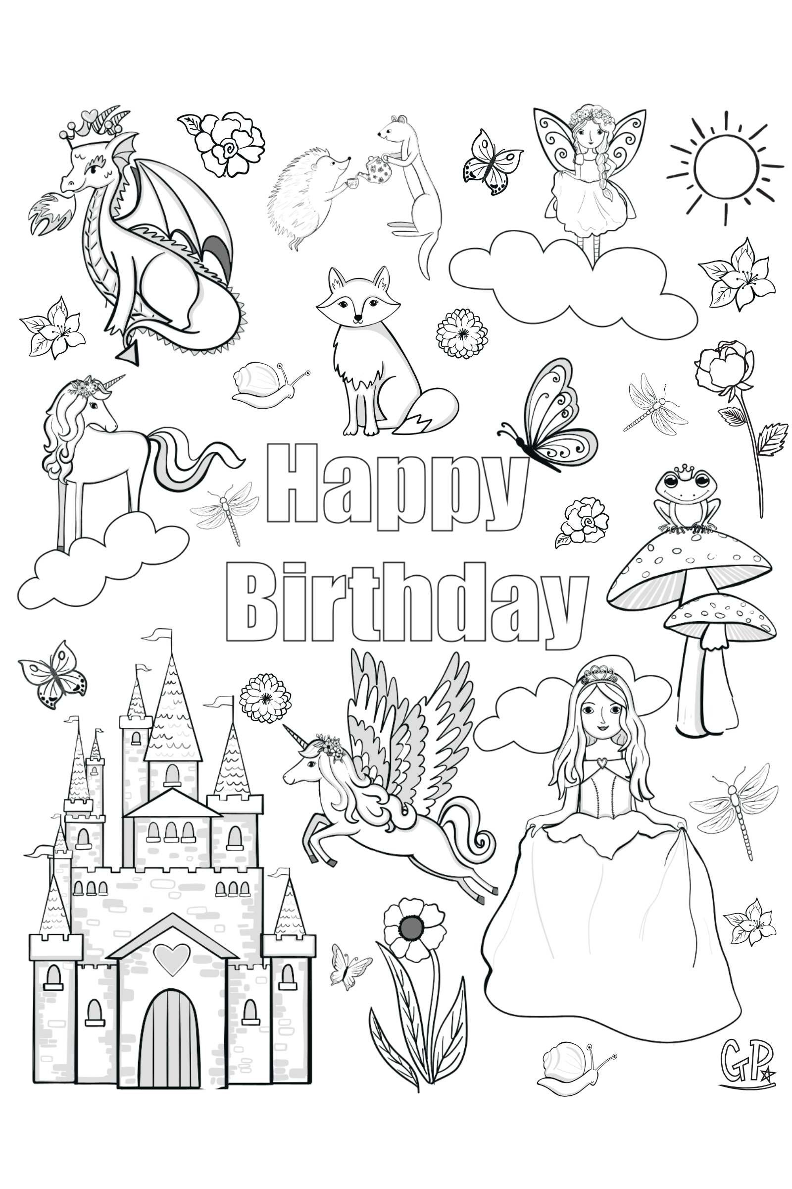 Princess Birthday Colouring Page