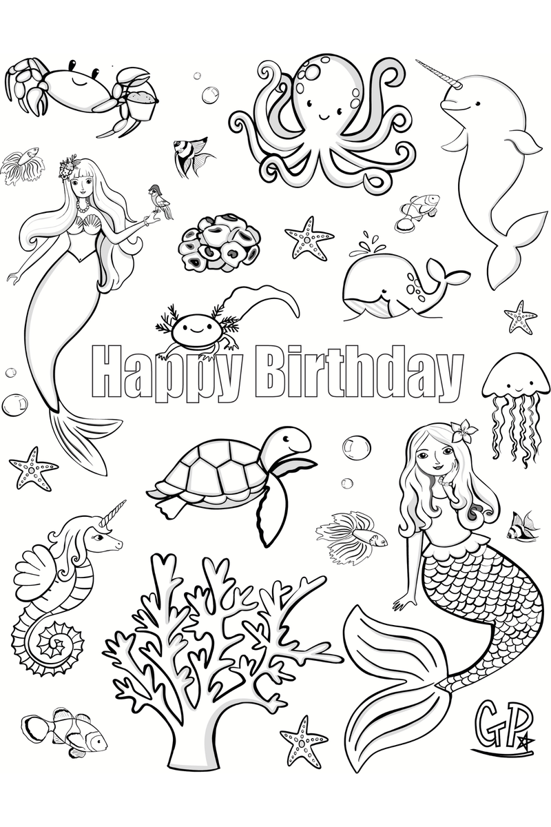 Under the Sea Birthday Colouring Page