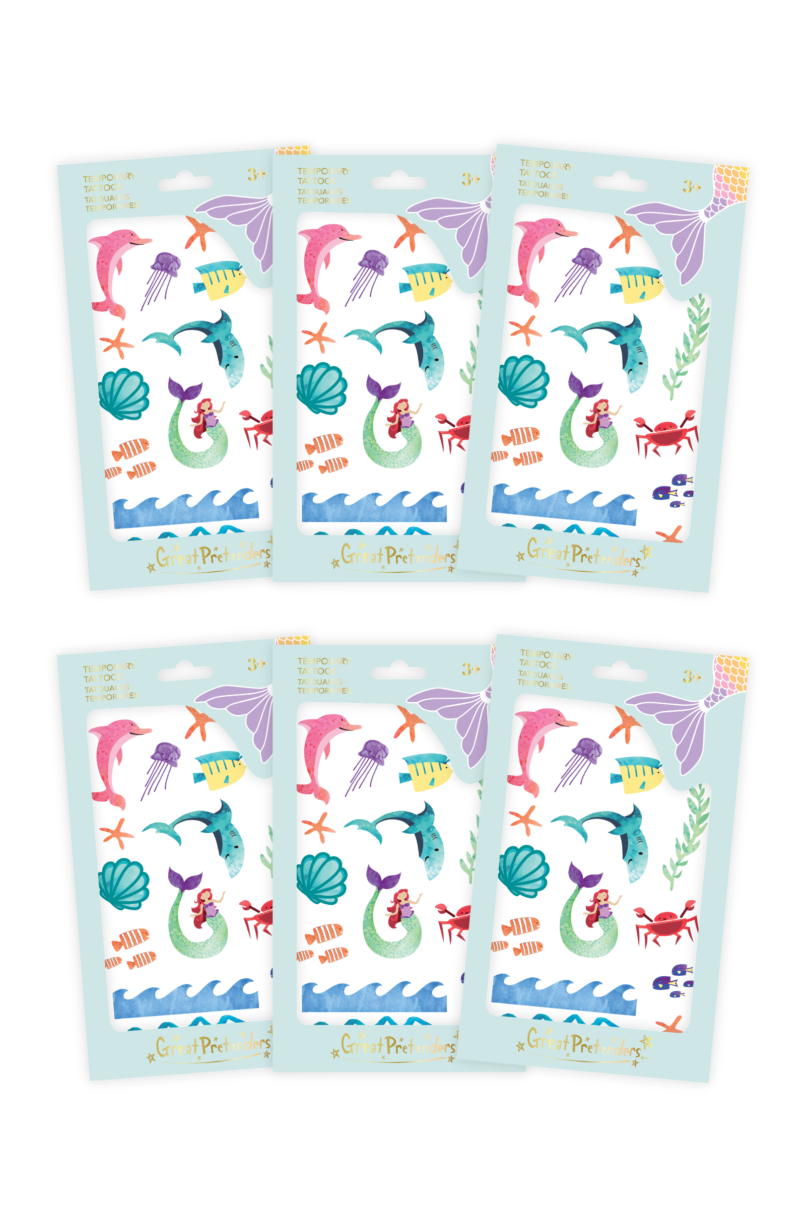 6 Packs of Mermaid Temporary Tattoos