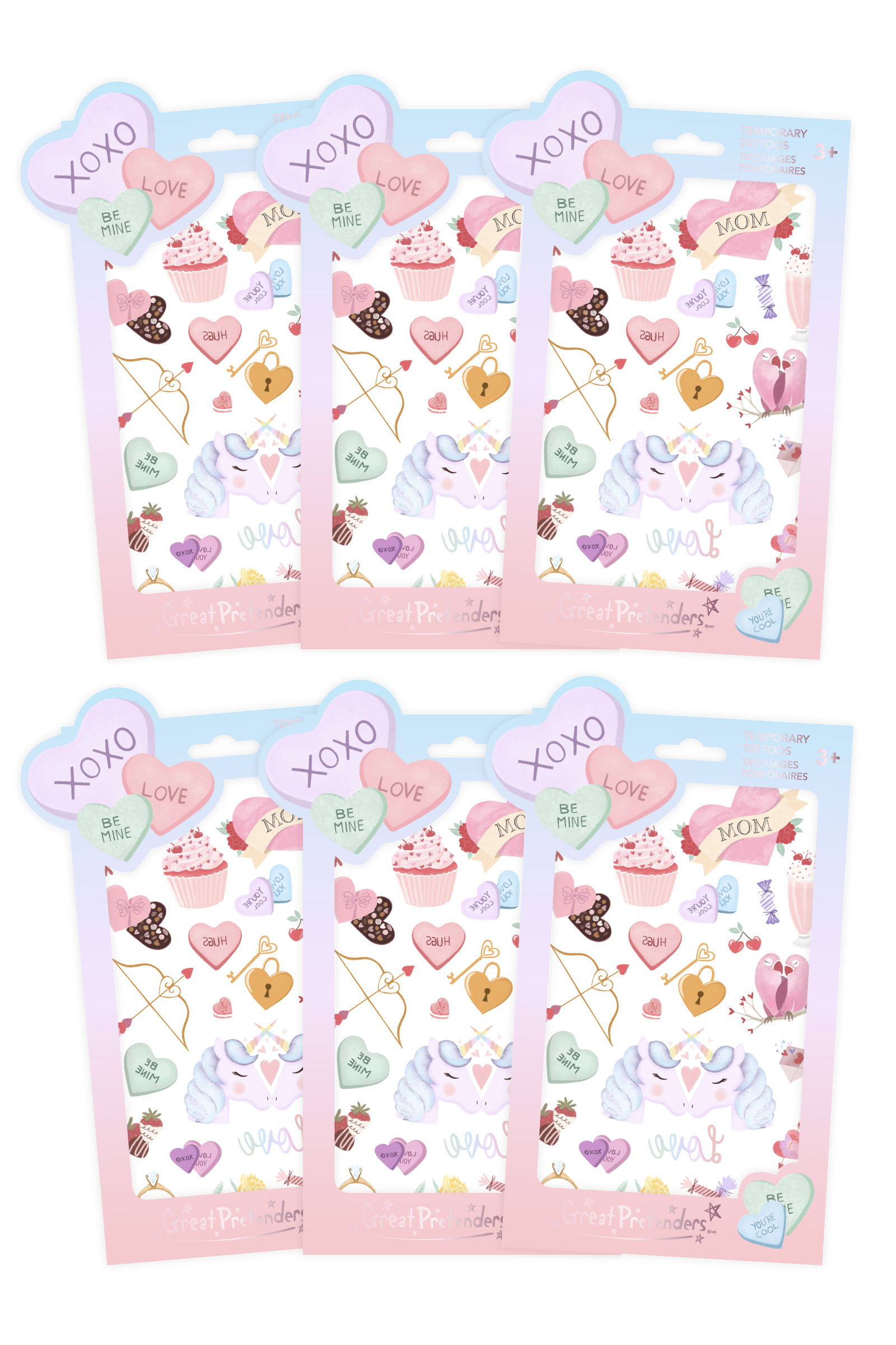 6 Packs of Candy Heart Temporary Tattoos