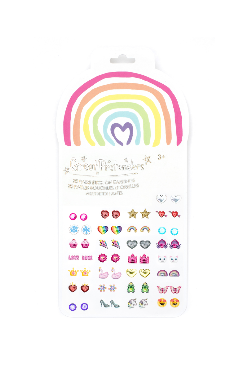 Set de 30 paires de boucles d'oreilles autocollantes Rainbow Love