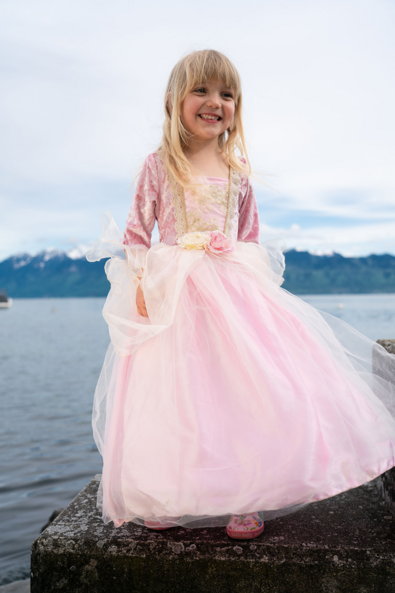Robe de princesse rose pâle et or, taille US 3-4