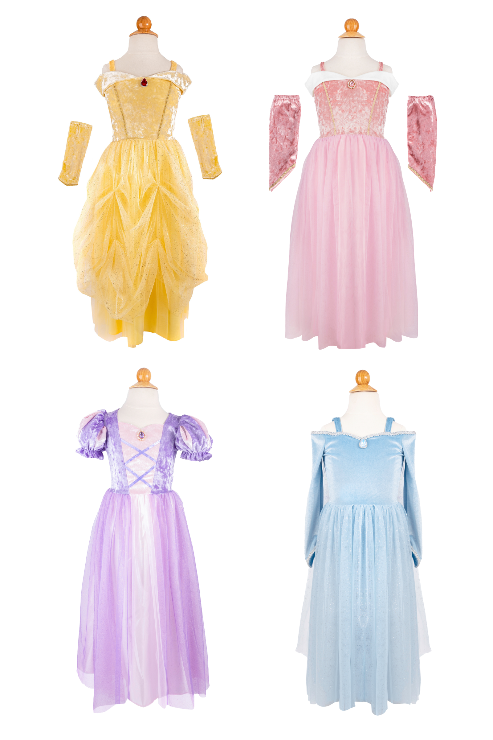 The Velvety Soft Deluxe Princess Gowns 4pc Group Costume Bundle