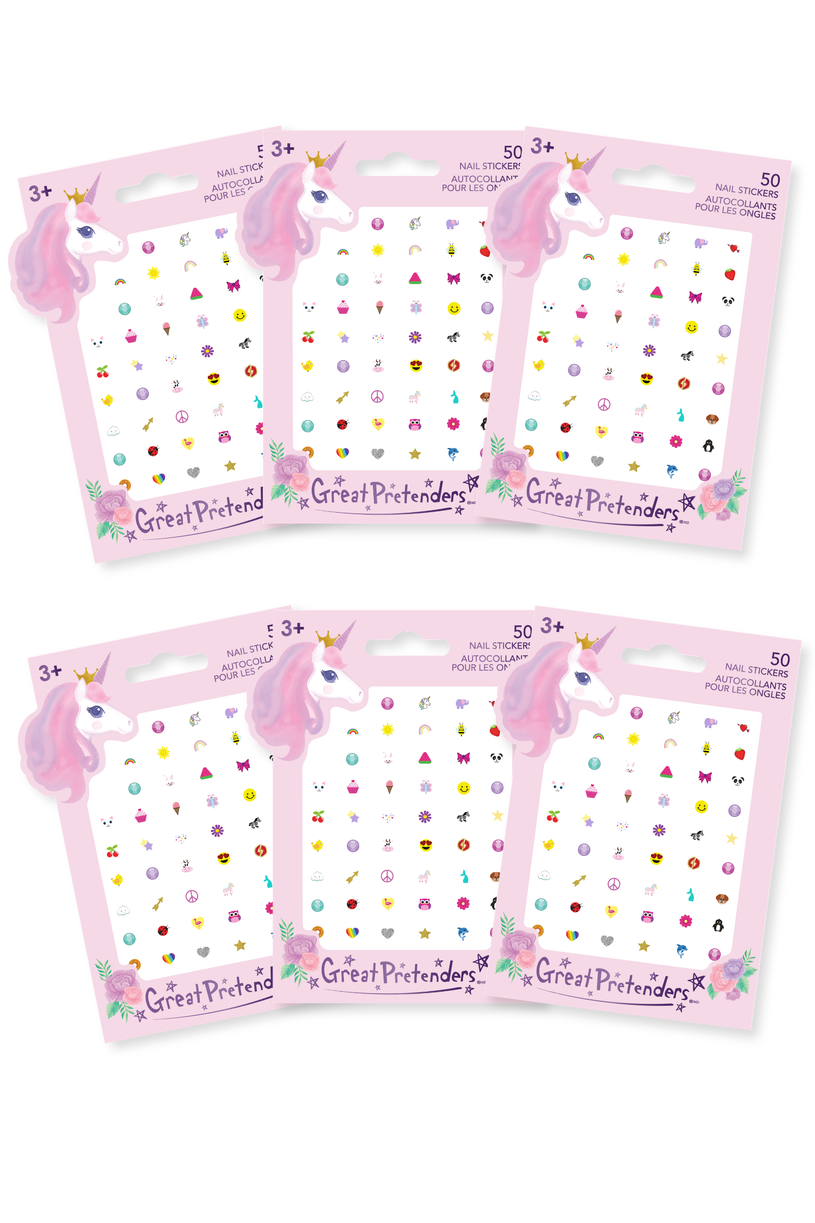 Lot de 6 autocollants pour ongles licorne