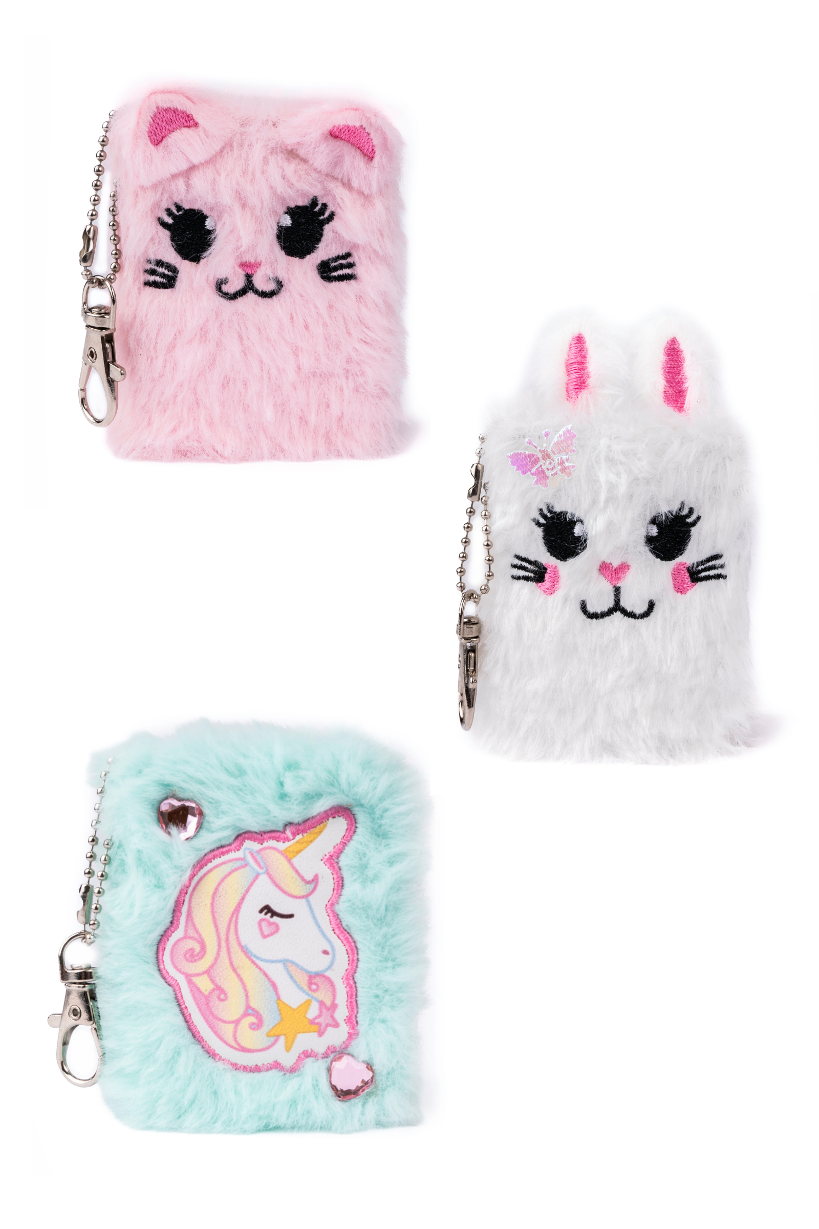 Mini Journal intime porte-clé, Lapin, Chaton et Licorne