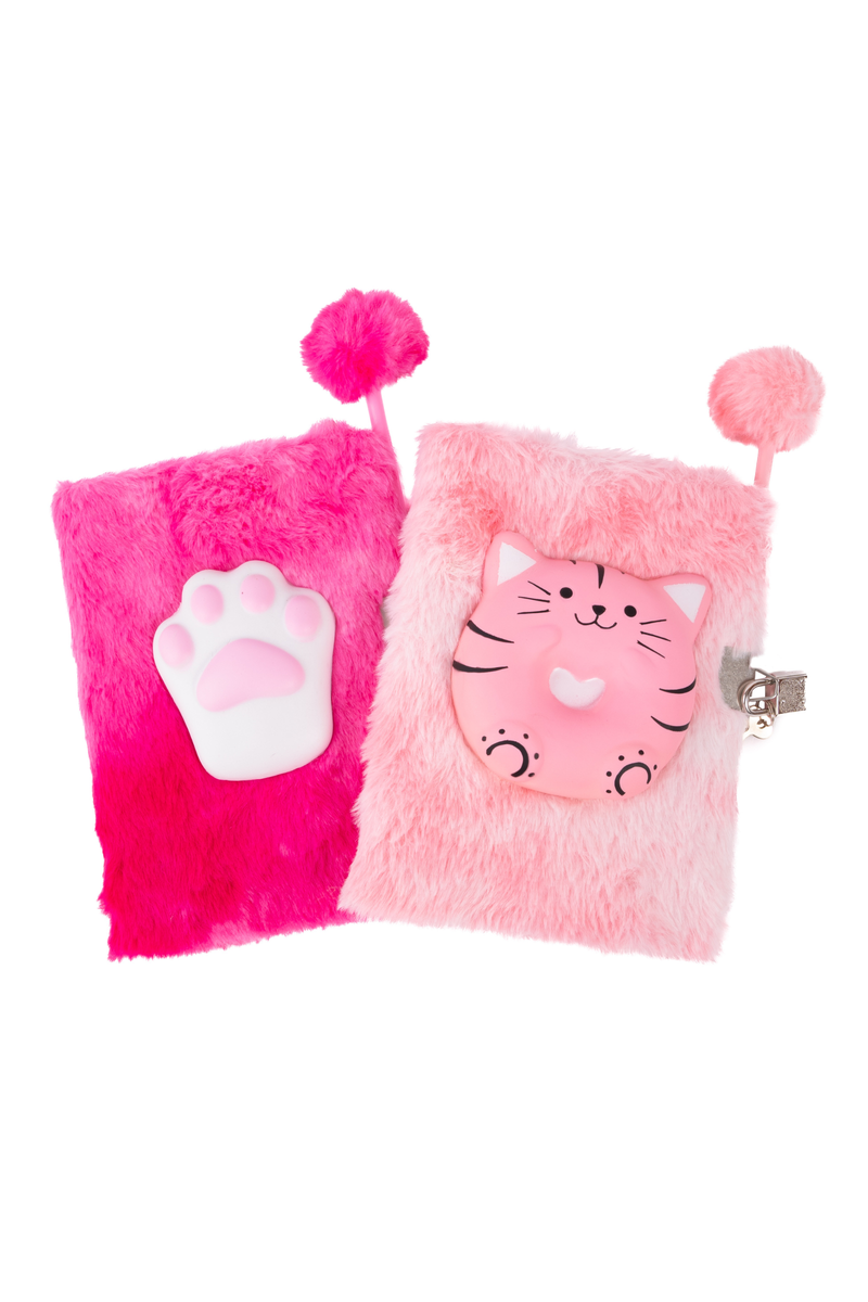 Furry Friends Squishy Journal with Lock & Pen, Cat Assorted