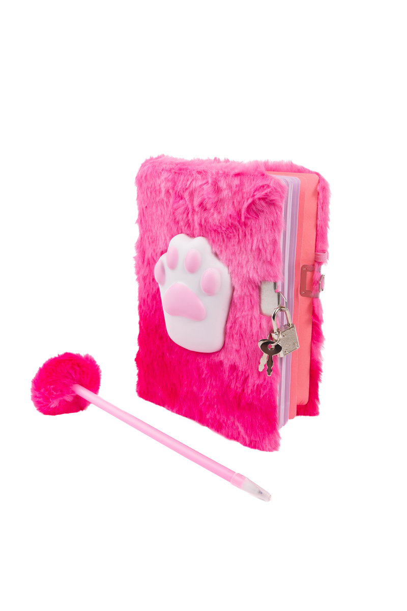 Furry Friends Squishy Journal with Lock & Pen, Cat Assorted