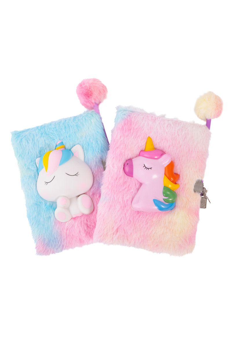 Furry Friends Squishy Journal with Lock & Pen, Unicorn Assorted
