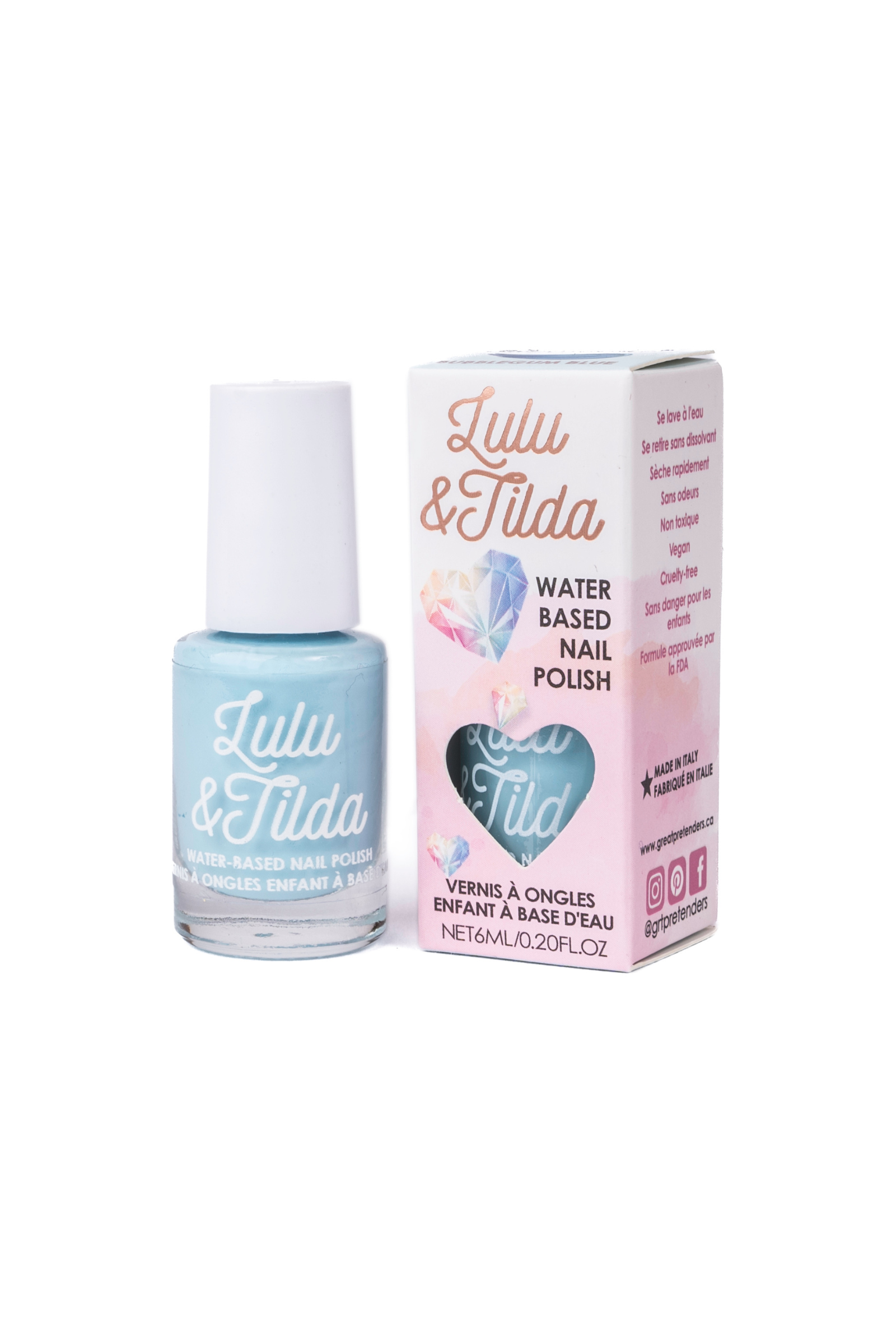 Vernis à ongles - Bubblegum Blue - se lave à l'eau - 6ml 