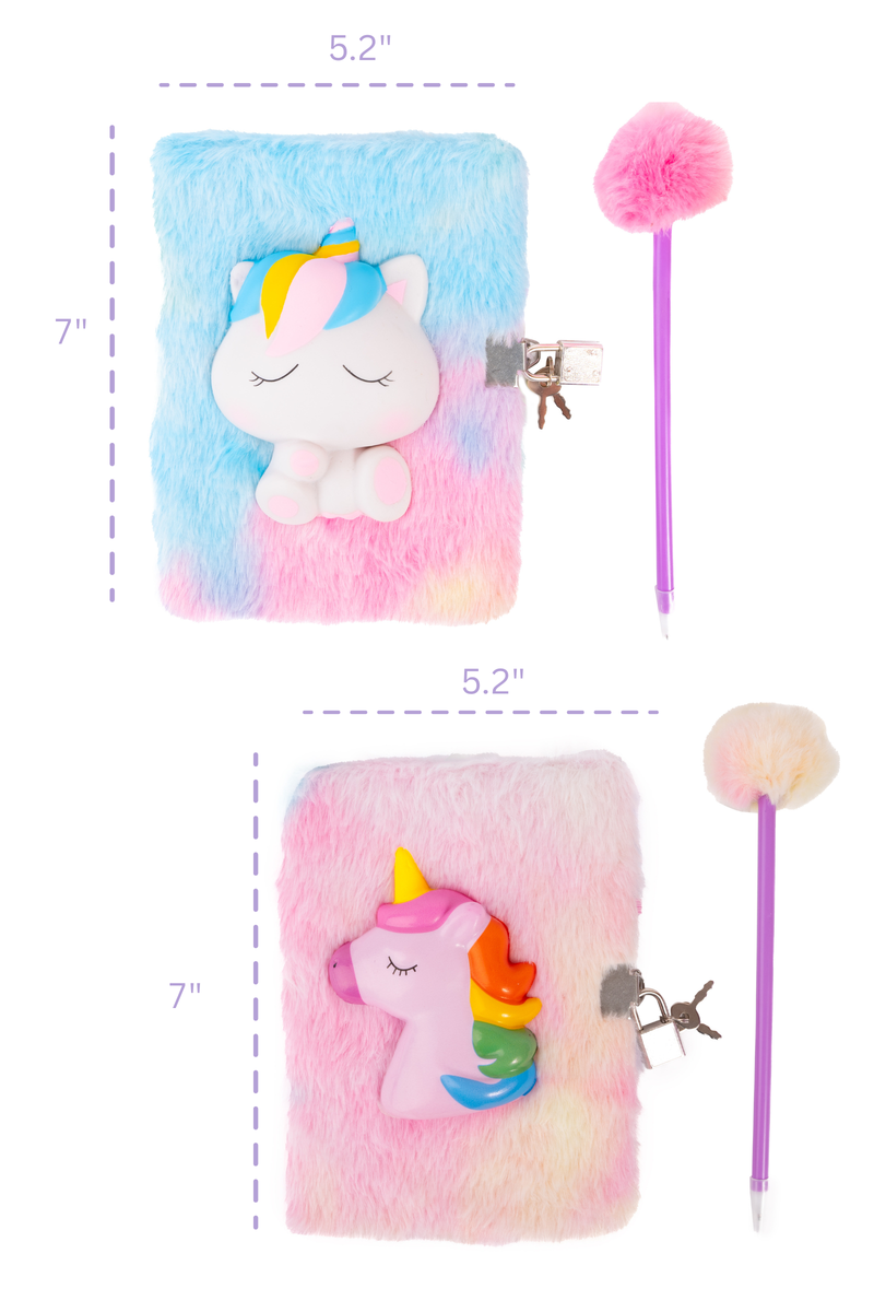 Furry Friends Squishy Journal with Lock & Pen, Unicorn Assorted