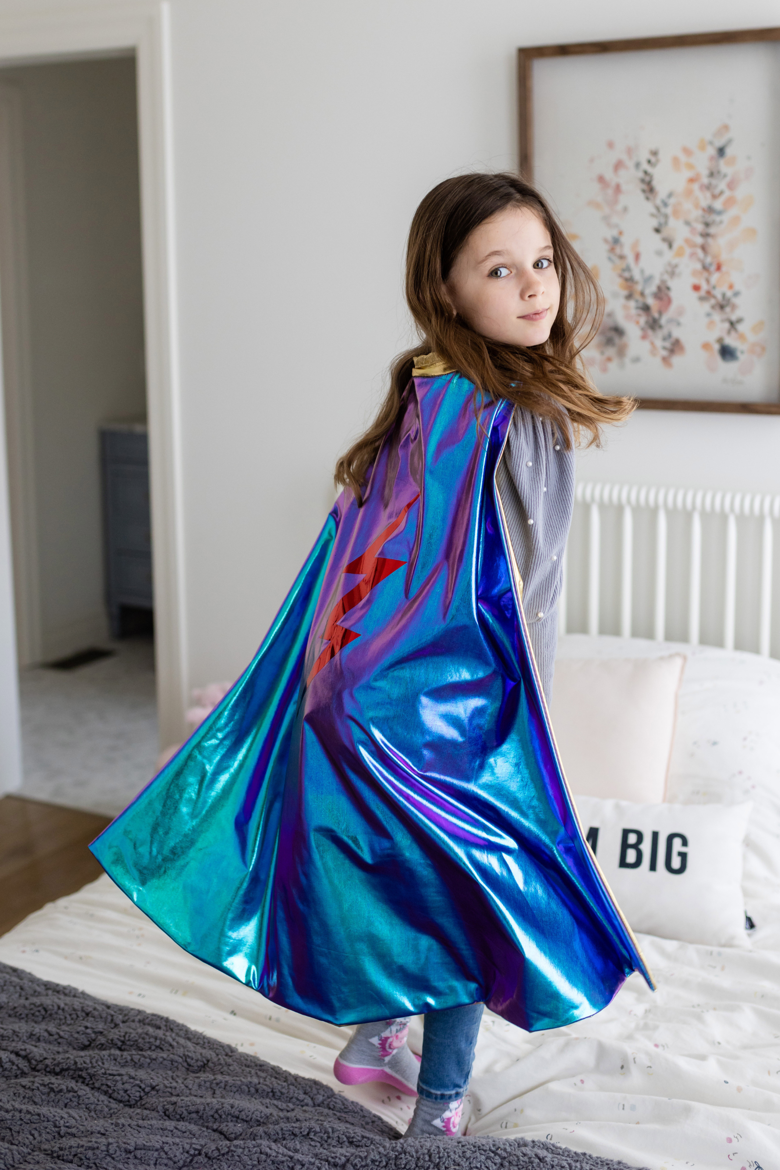 Reversible Blue Lightning Holographic Cape