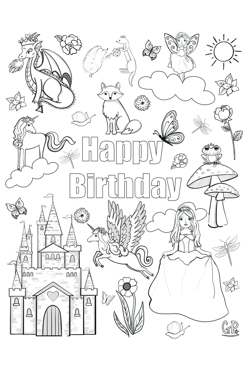 Princess Birthday Colouring Page