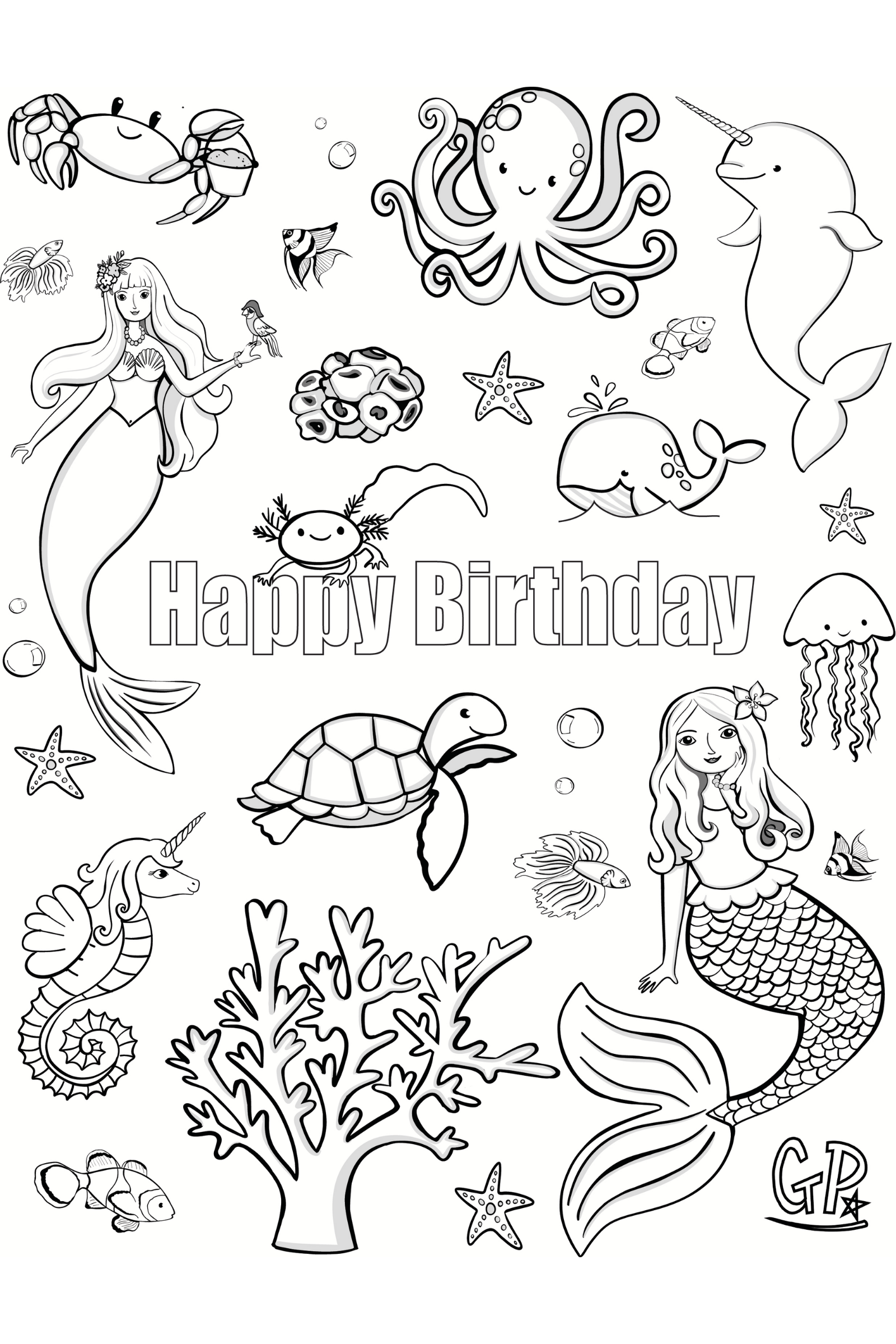 Under the Sea Birthday Colouring Page