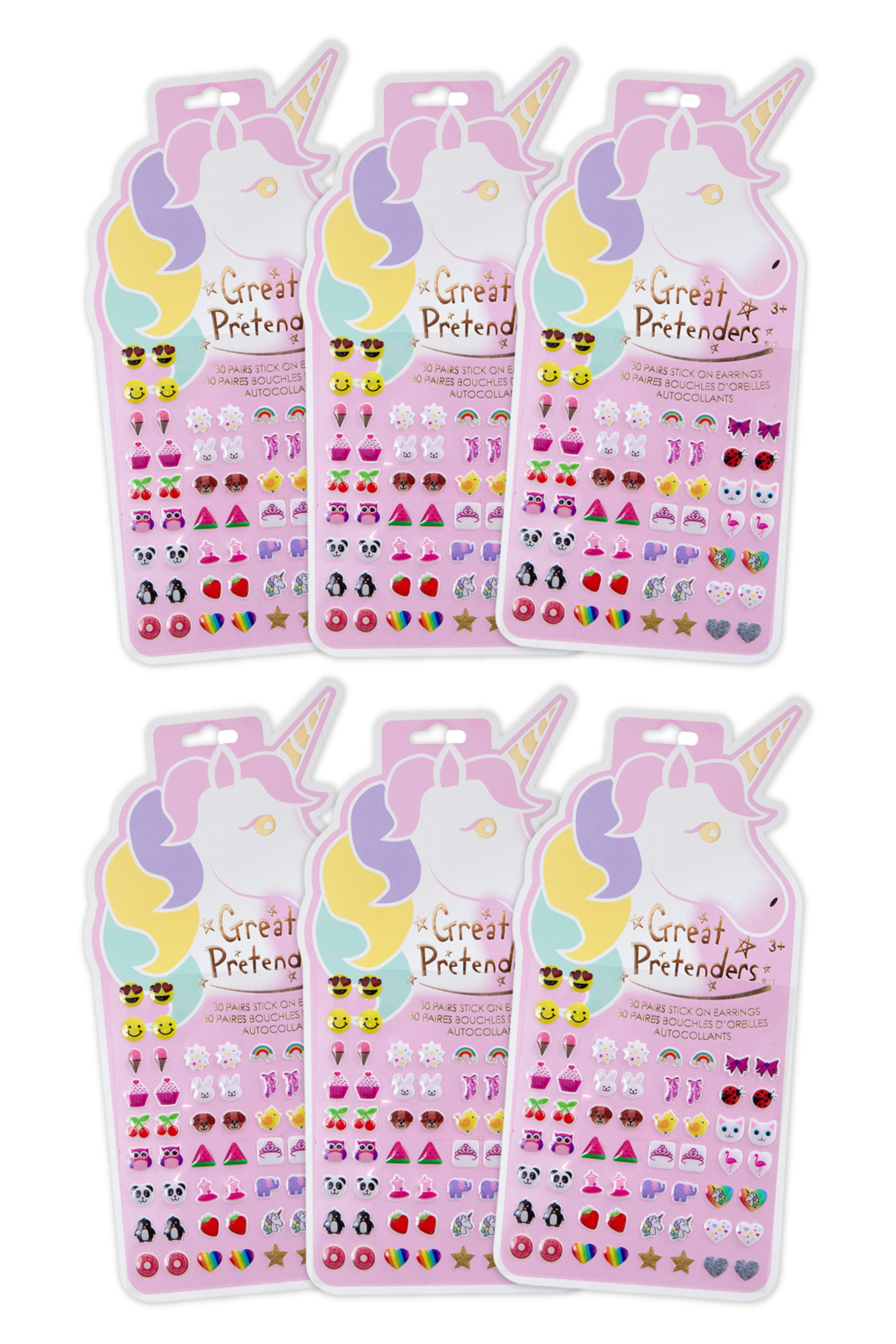 6 Packs of Unicorn Sticker Earrings