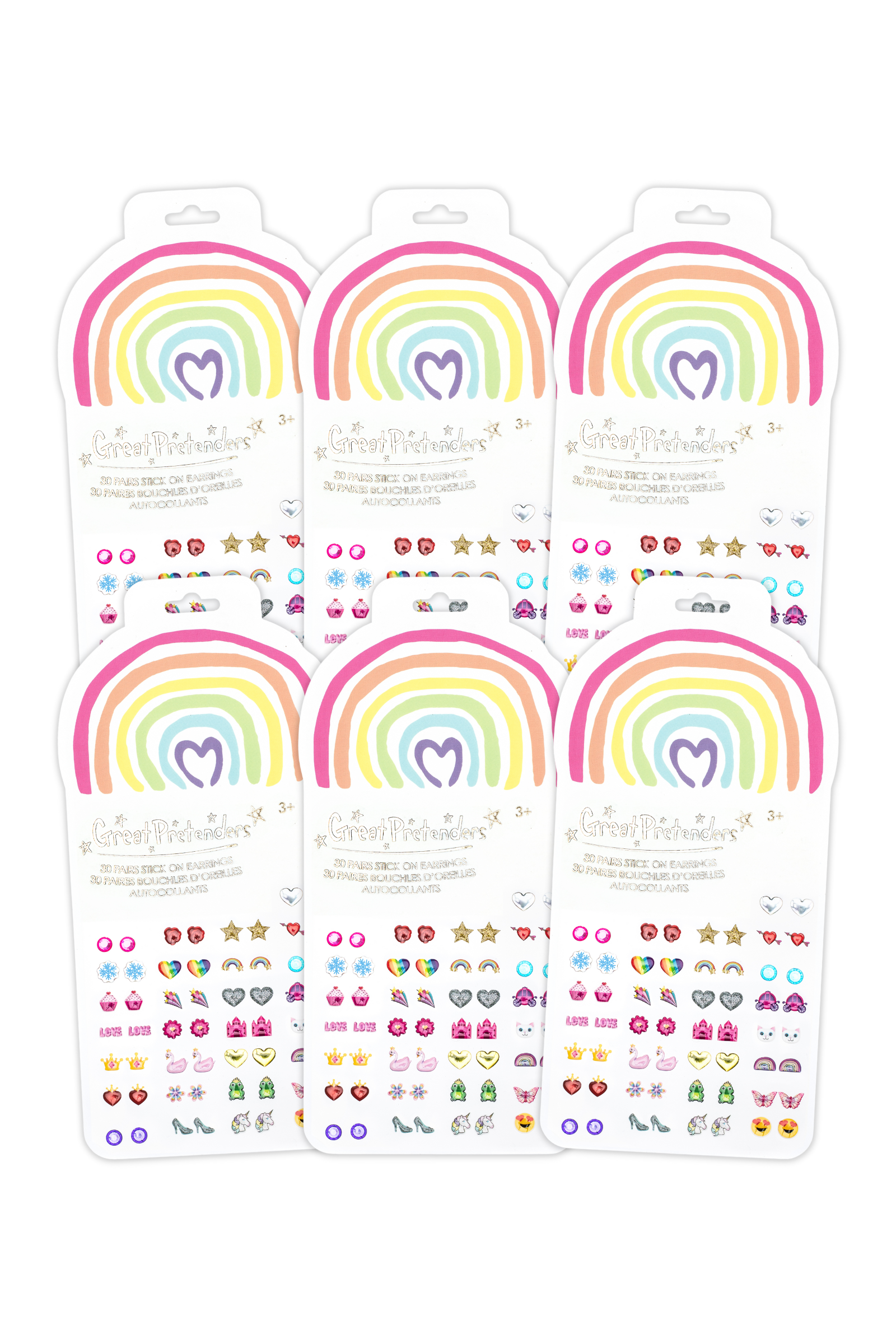 6 Packs of Rainbow Love Sticker Earrings