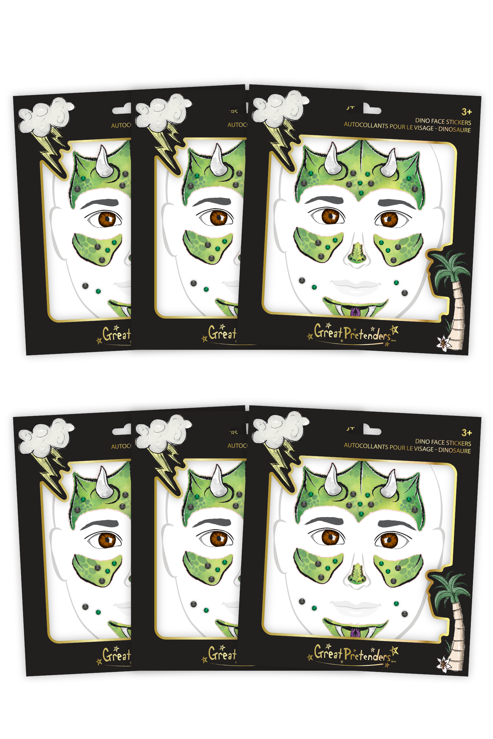 6 Packs of Dinoaur Face Stickers