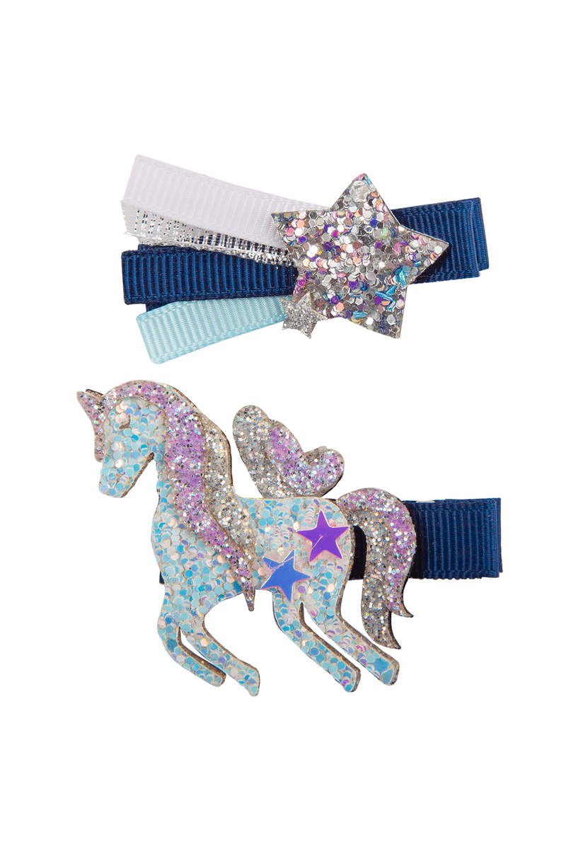 Boutique Navy Unicorn Star Hairclips, Assorted
