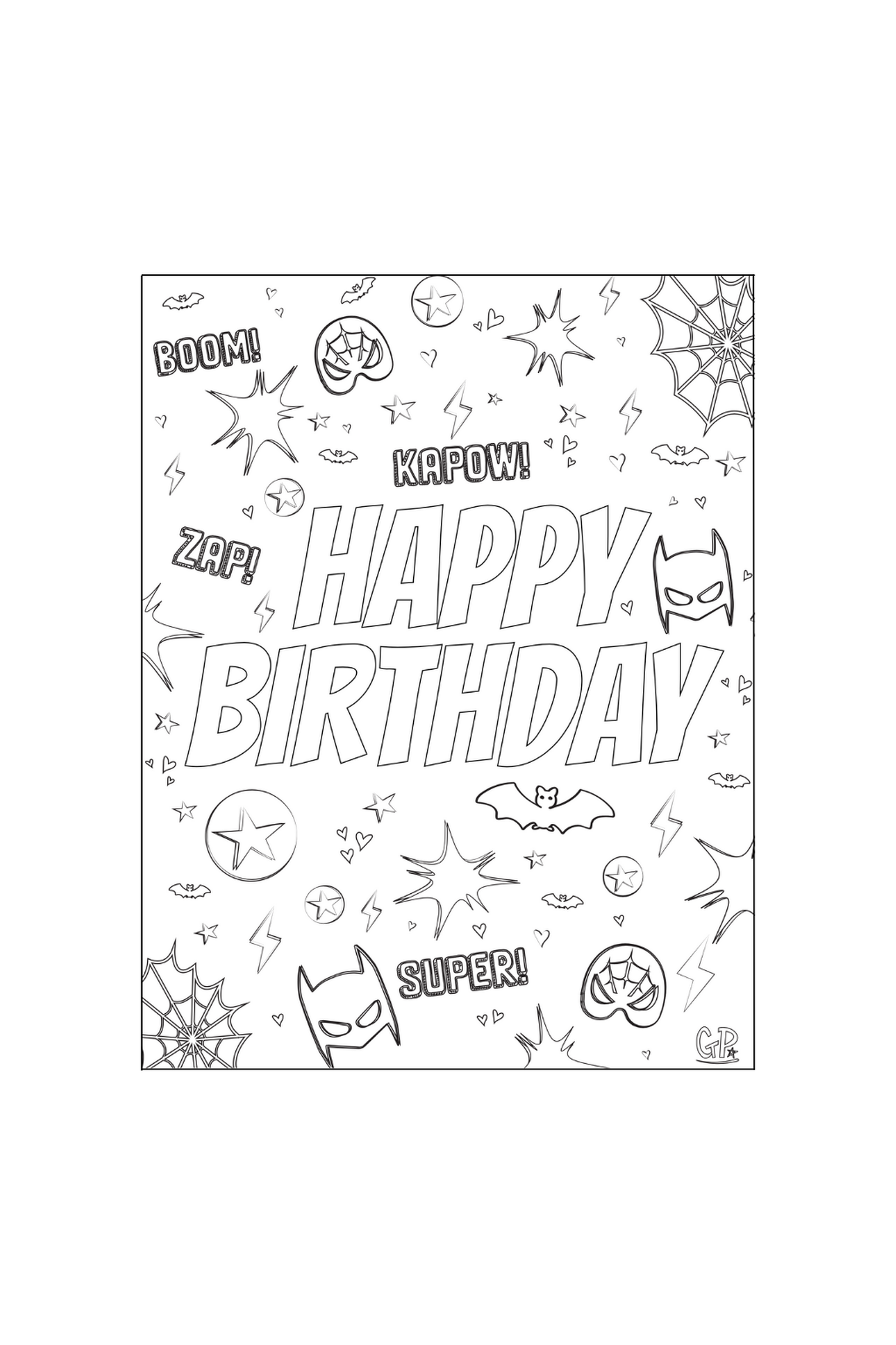 Superhero Star Birthday Colouring Page