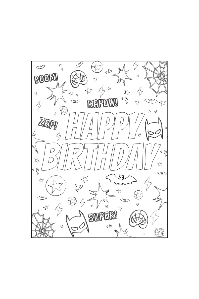 Superhero Star Birthday Colouring Page
